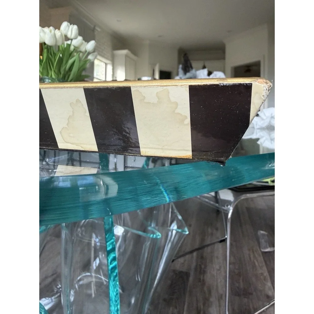 Michel Design Works Black‎ Cream Damask Serving Tray Striped Handles 20